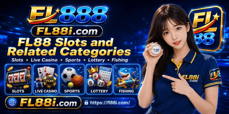 FL88 slots category alongside related gaming sections including sports, casino, and mobile entertainment