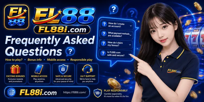 FAQ section answering common questions about online slots, gameplay features, and responsible gaming