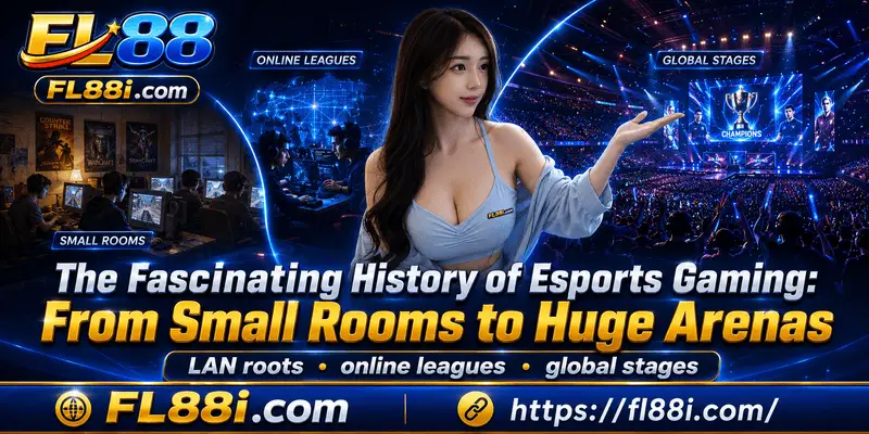 History of esports gaming from small LAN rooms to huge arenas with global fans, teams, and professional tournaments